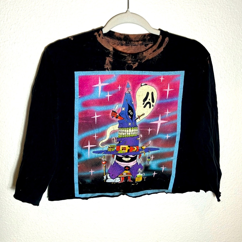 Jimmy knives original art‎ crop top acid wash shirt black womens 3/4 yowcho